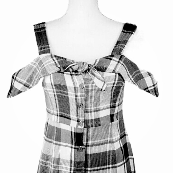 LUSH midi dress black white plaid sleeveless cold shoulder Sz M NEW - Picture 6 of 10